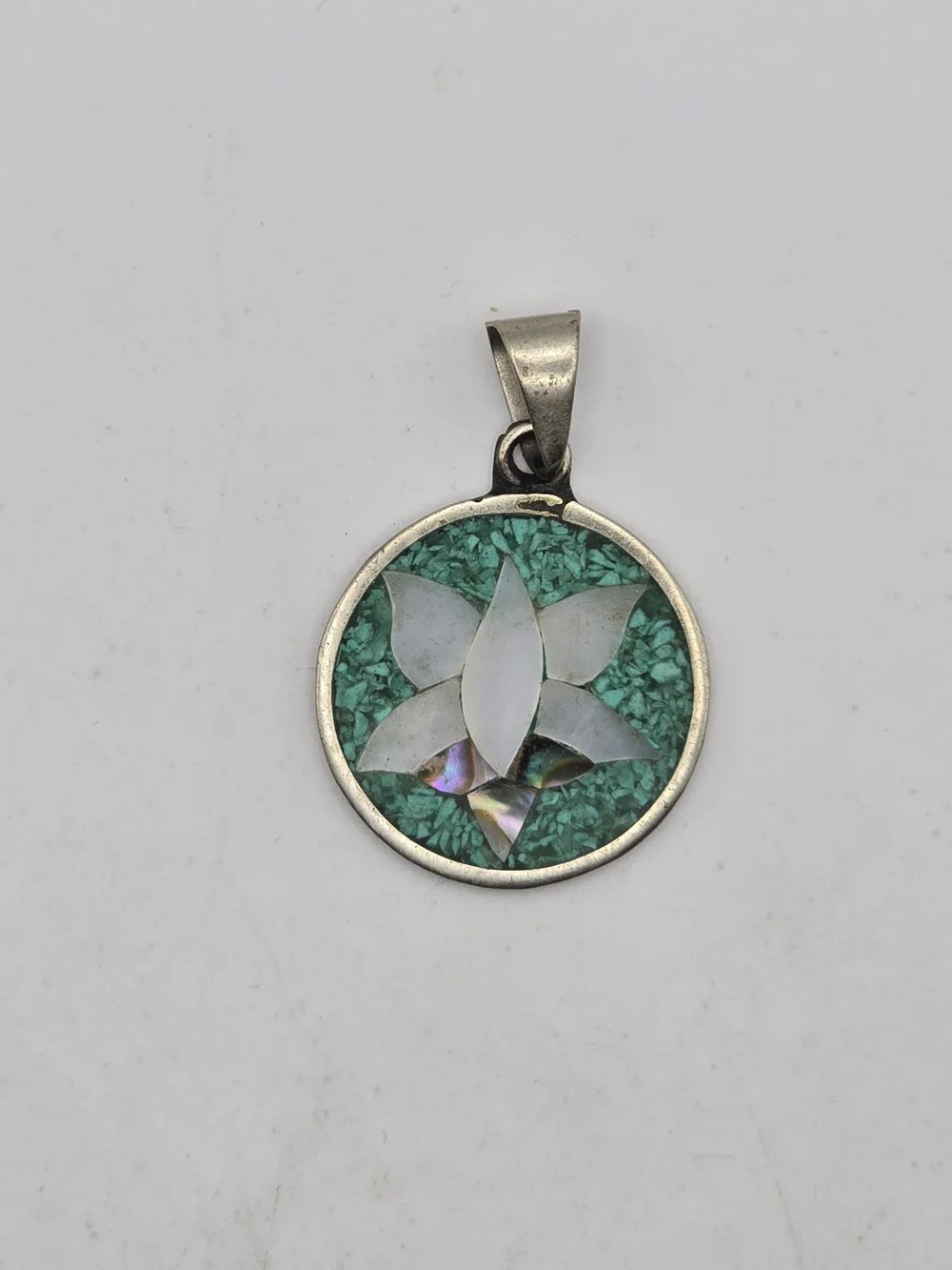 Mother of Pearl And Turquoise Chip Lotus Charm